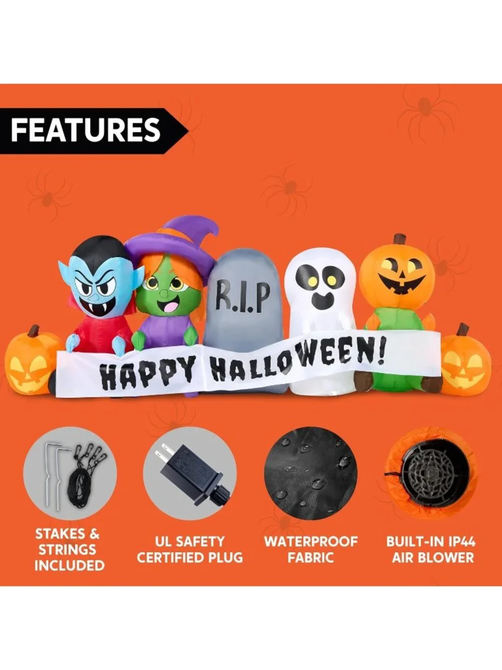 🎃 8 FT Long Halloween Pumpkin Ghost Vampire Witch Tombstone Decor with LEDs